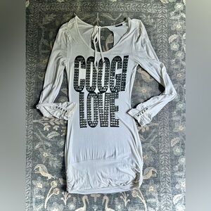 COOGI White silver stud COOGI LOVE  long sleeve mini dress